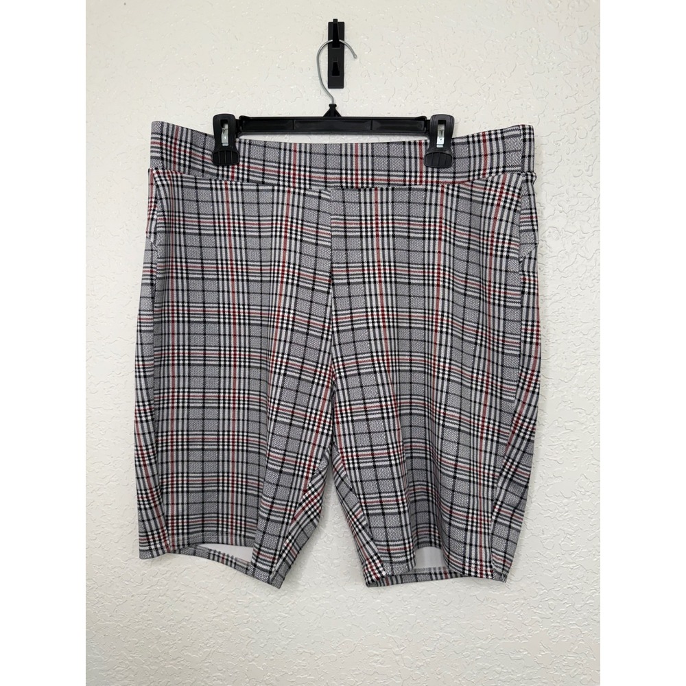 Maze Collection Mens Plus 3X Plaid Shorts Grey Black Red Glen Check Stretch